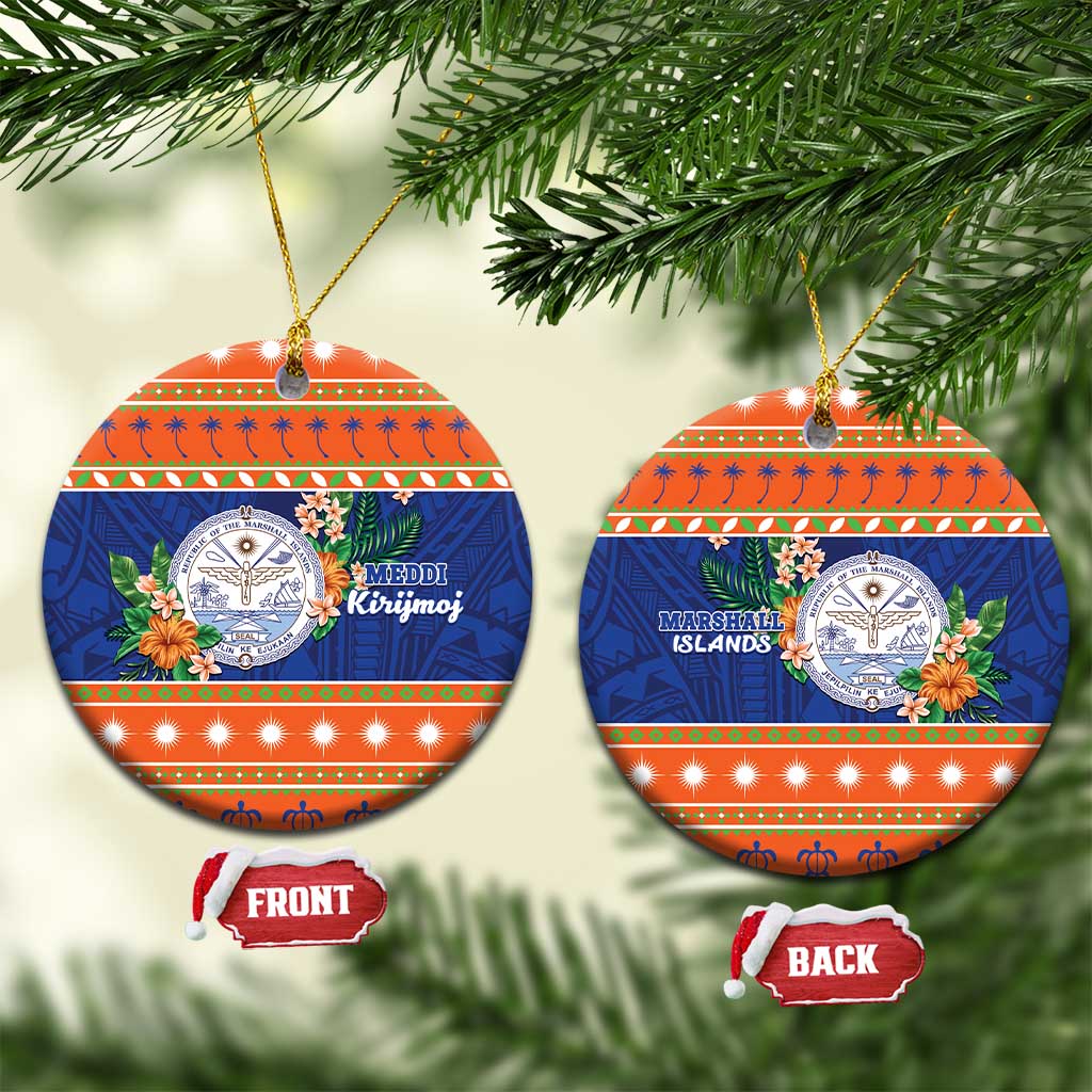 Marshall Islands Christmas Ceramic Ornament Marshallese Seal Meddi Kirijmoj LT05 Circle Orange - Polynesian Pride