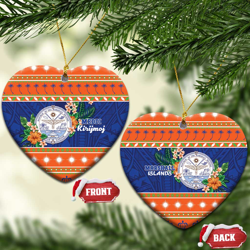 Marshall Islands Christmas Ceramic Ornament Marshallese Seal Meddi Kirijmoj LT05 Heart Orange - Polynesian Pride