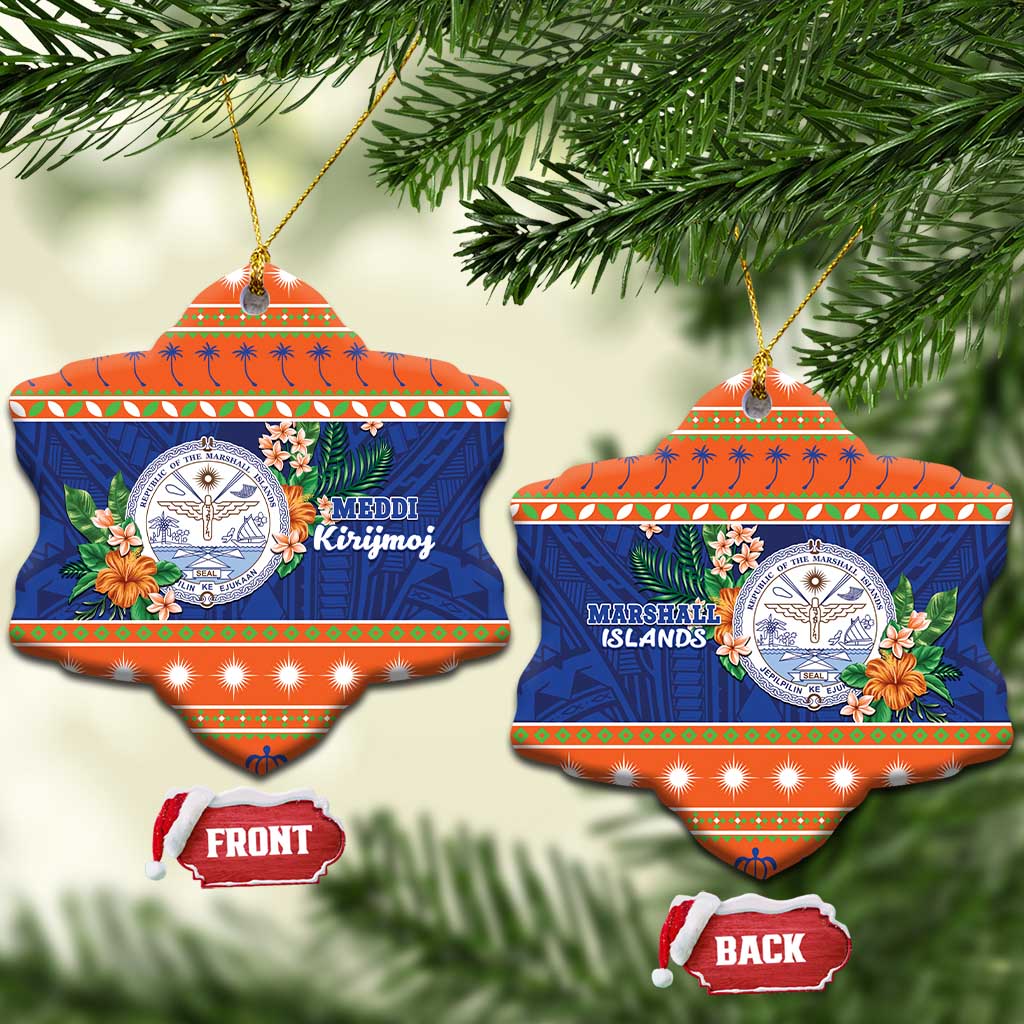 Marshall Islands Christmas Ceramic Ornament Marshallese Seal Meddi Kirijmoj LT05 Snow Flake Orange - Polynesian Pride