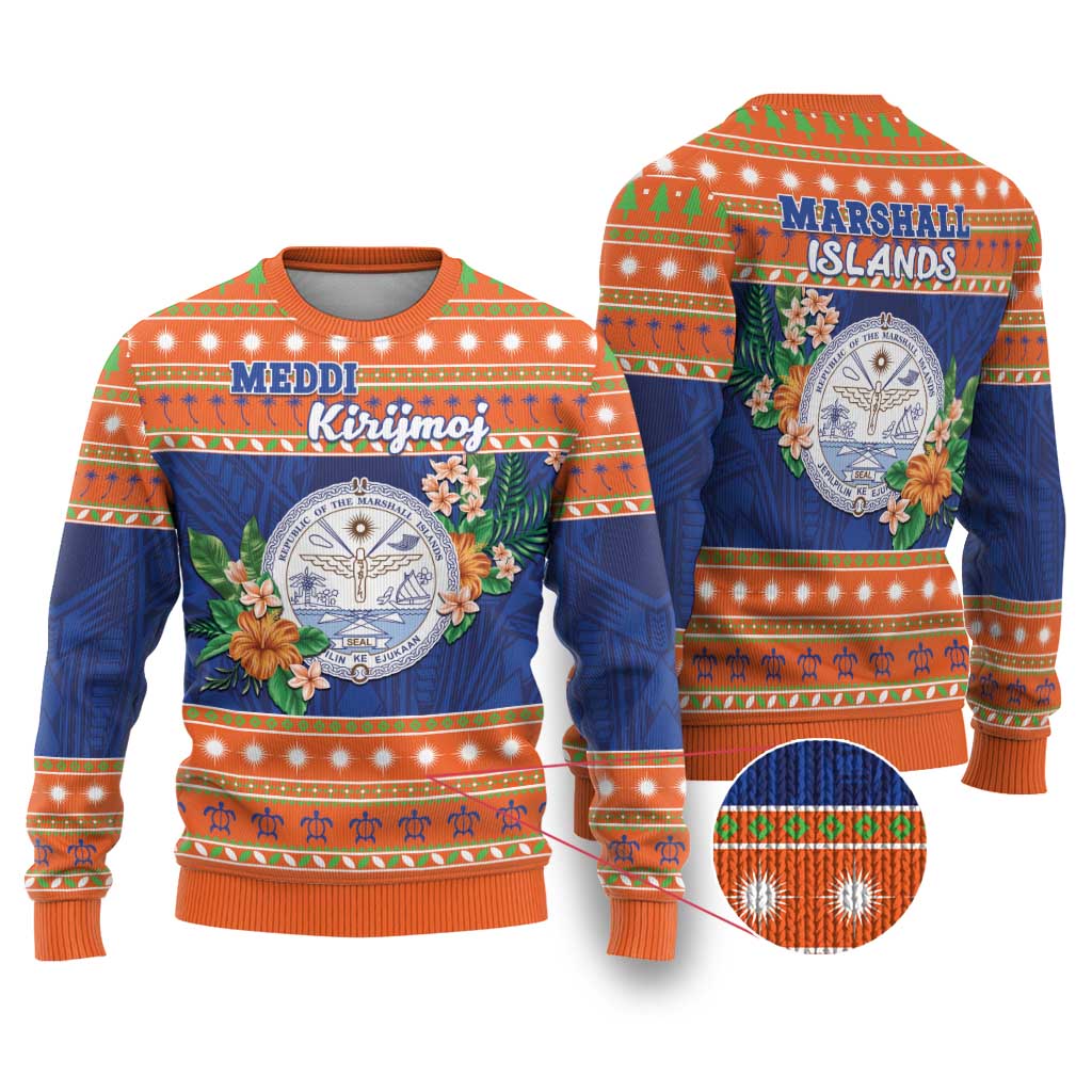 Marshall Islands Christmas Ugly Christmas Sweater Marshallese Seal Meddi Kirijmoj LT05 Orange - Polynesian Pride