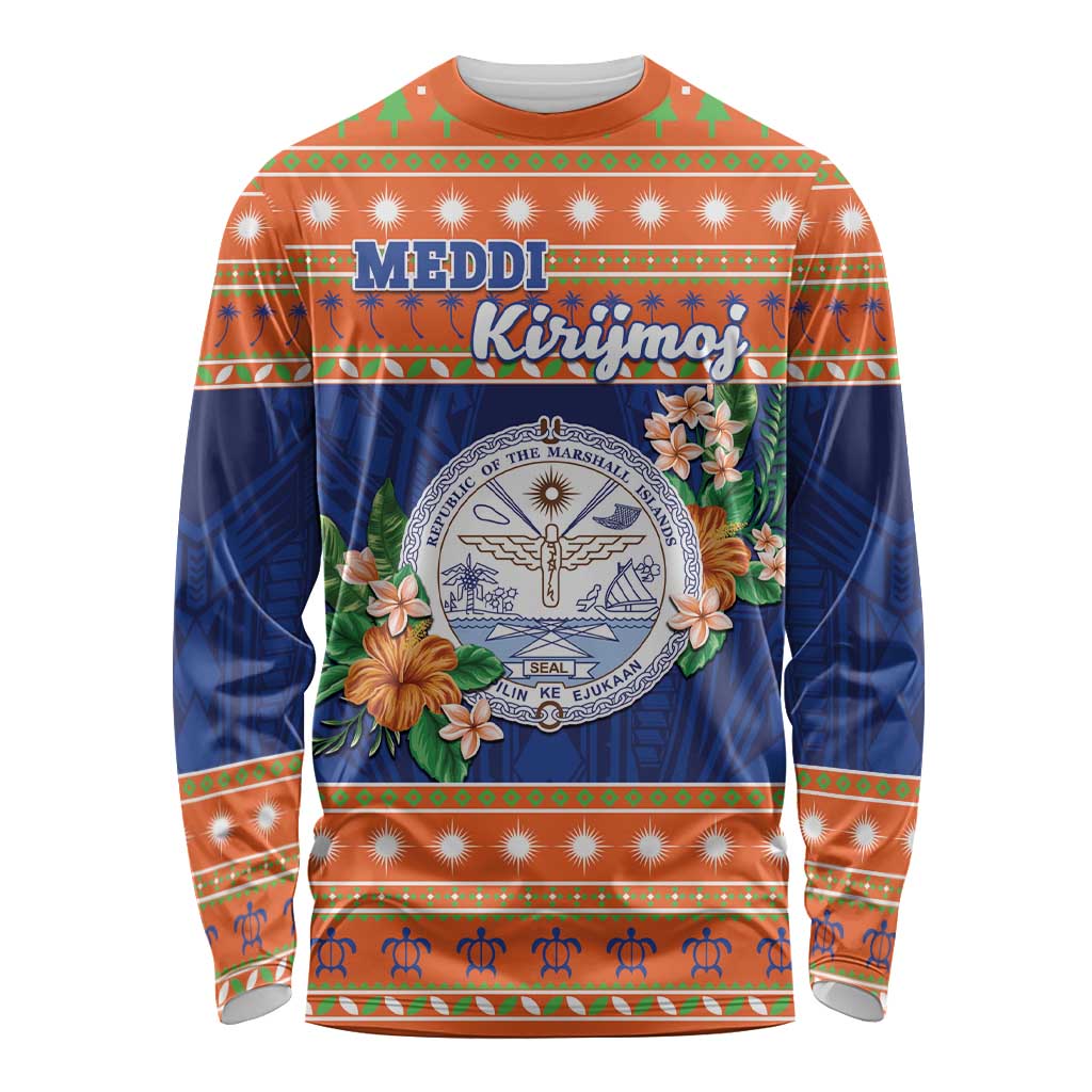Marshall Islands Christmas Long Sleeve Shirt Marshallese Seal Meddi Kirijmoj LT05 Unisex Orange - Polynesian Pride