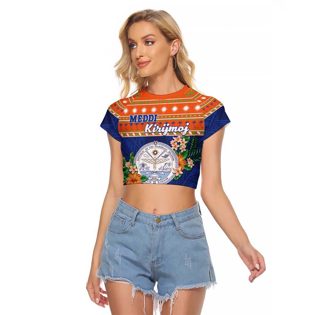 Marshall Islands Christmas Raglan Cropped T Shirt Marshallese Seal Meddi Kirijmoj LT05 Female Orange - Polynesian Pride