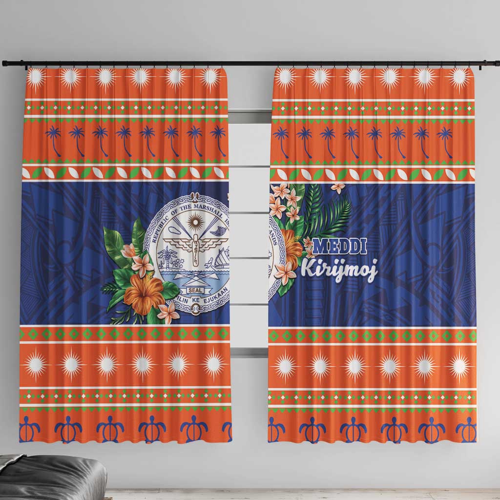Marshall Islands Christmas Window Curtain Marshallese Seal Meddi Kirijmoj LT05 With Hooks Orange - Polynesian Pride
