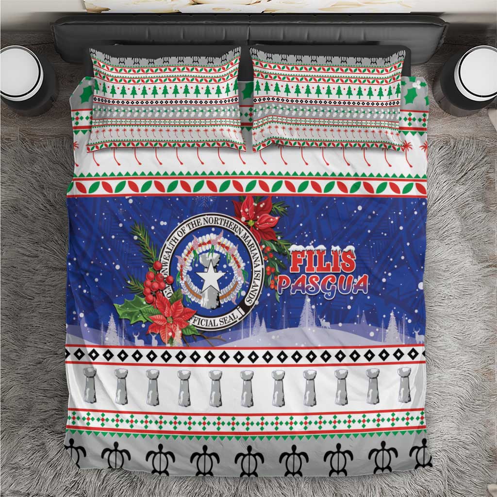 Northern Mariana Islands Christmas Bedding Set Poinsettia Filis Pasgua