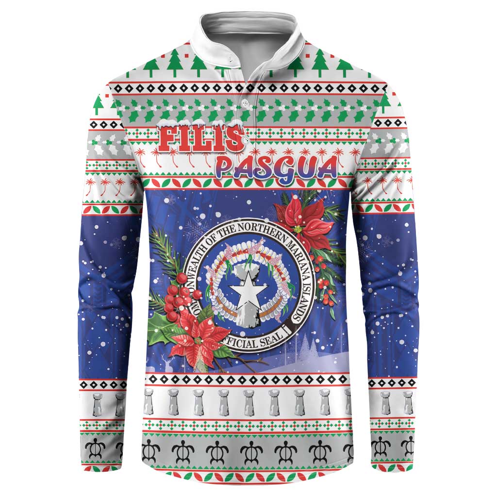 Northern Mariana Islands Christmas Button Sweatshirt Poinsettia Filis Pasgua LT05 Blue - Polynesian Pride