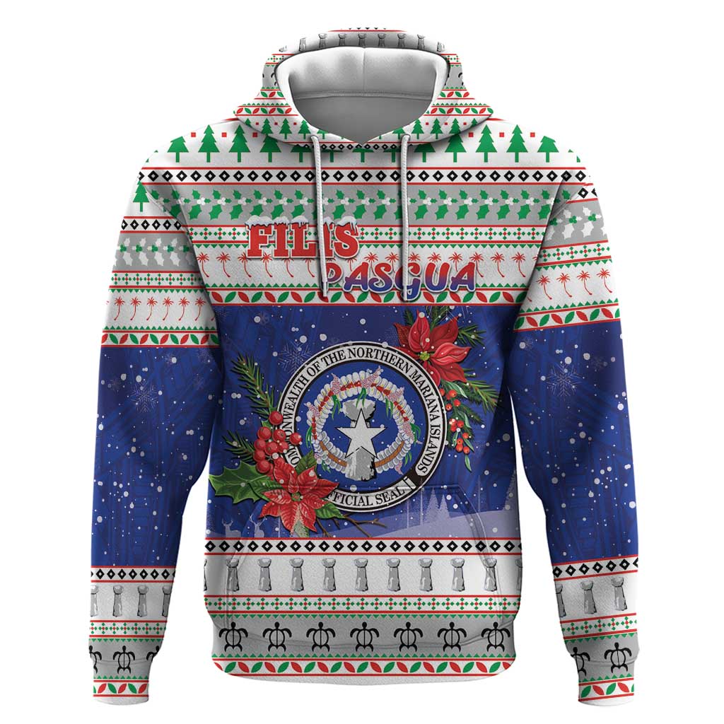 Northern Mariana Islands Christmas Hoodie Poinsettia Filis Pasgua