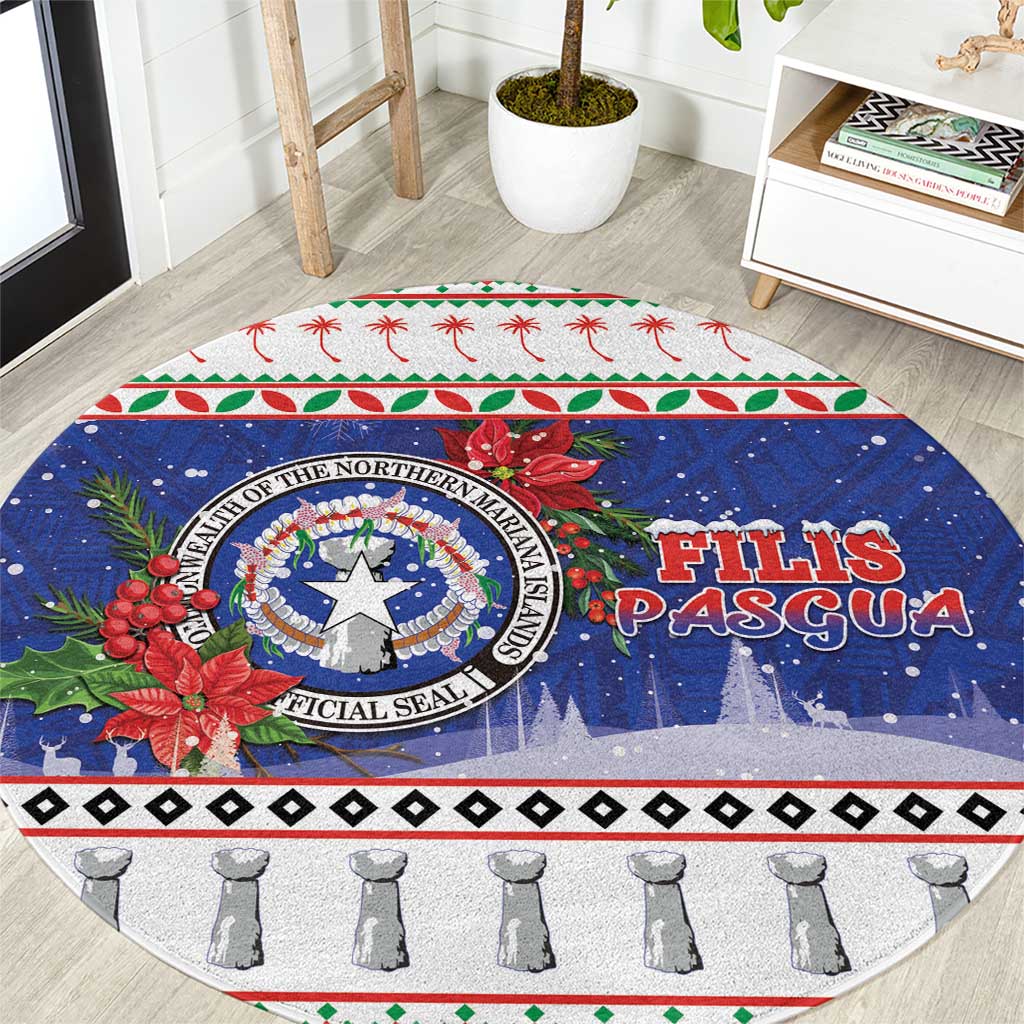 Northern Mariana Islands Christmas Round Carpet Poinsettia Filis Pasgua LT05 Blue - Polynesian Pride