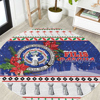 Northern Mariana Islands Christmas Round Carpet Poinsettia Filis Pasgua LT05 Blue - Polynesian Pride