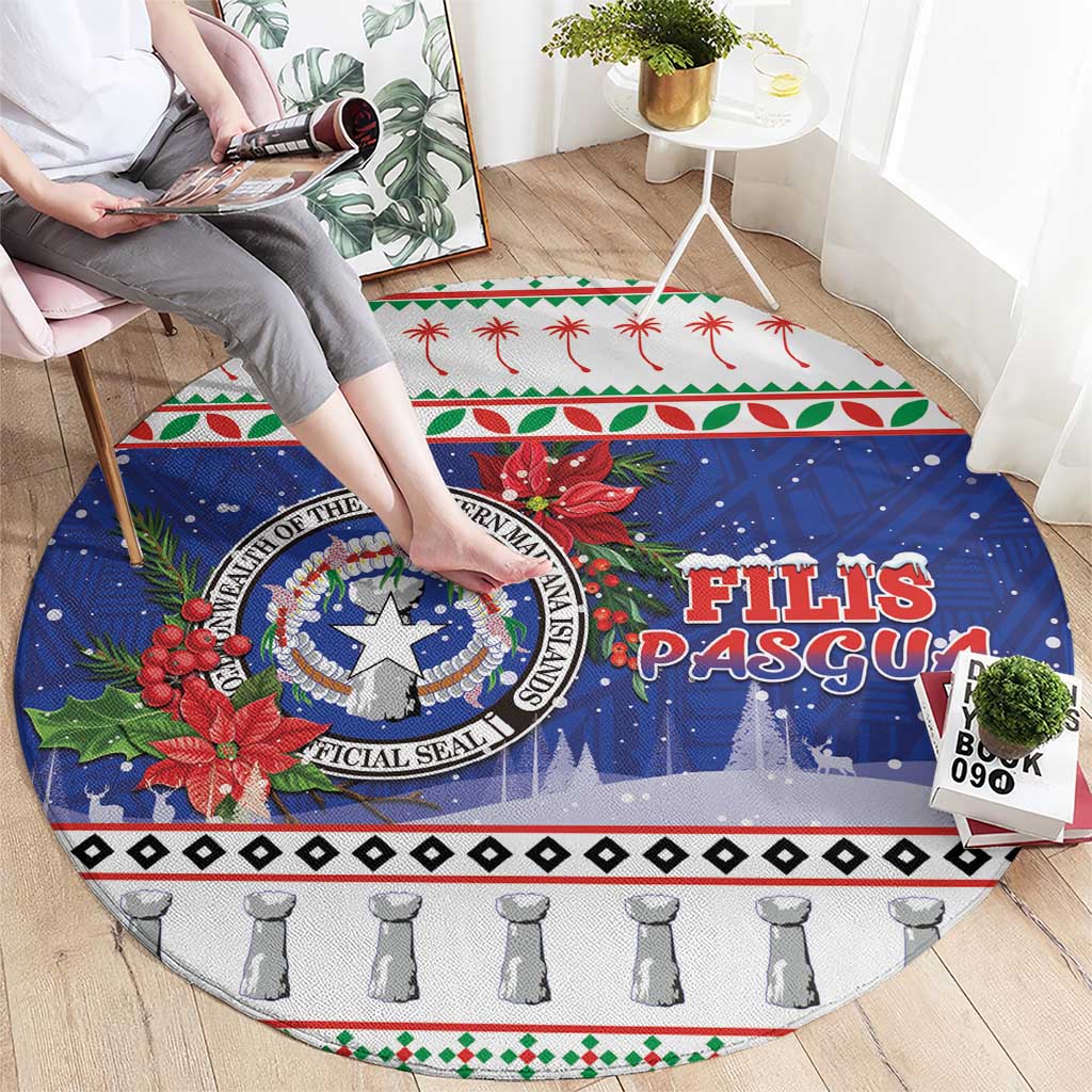 Northern Mariana Islands Christmas Round Carpet Poinsettia Filis Pasgua LT05 - Polynesian Pride