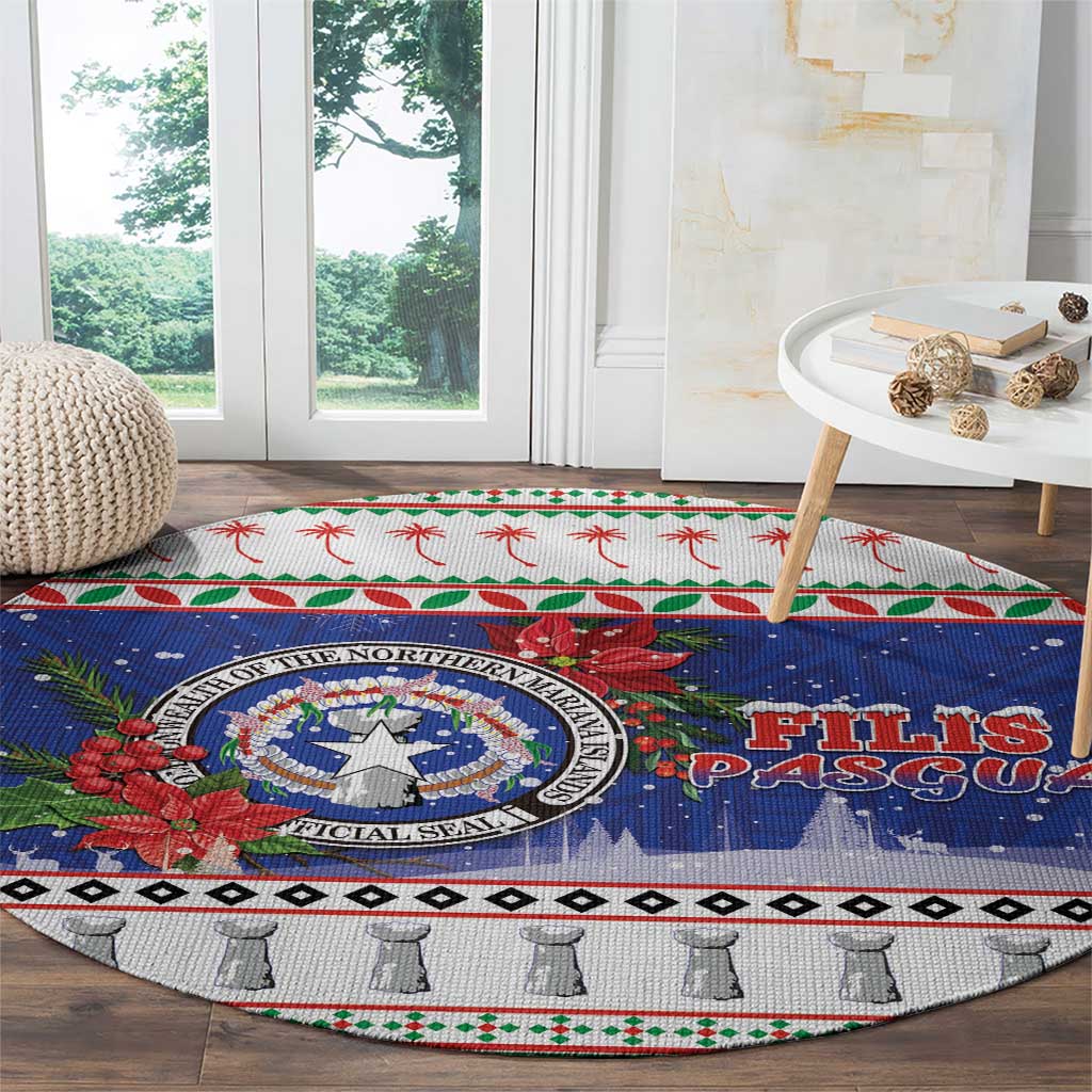 Northern Mariana Islands Christmas Round Carpet Poinsettia Filis Pasgua LT05 - Polynesian Pride