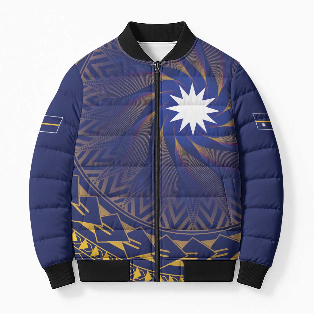Nauru Angam Day Bomber Puffer Jacket Polynesian Tribal Pattern Unique Style LT05 Unisex Blue - Polynesian Pride