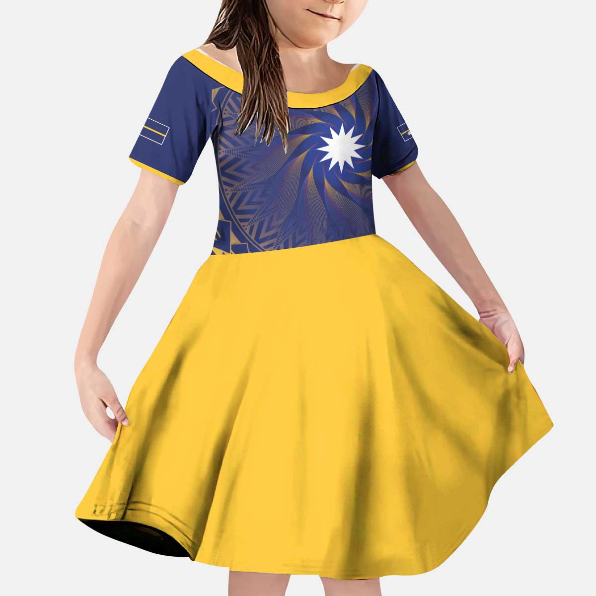 Nauru Angam Day Kid Short Sleeve Dress Polynesian Tribal Pattern Unique Style LT05 KID Blue - Polynesian Pride