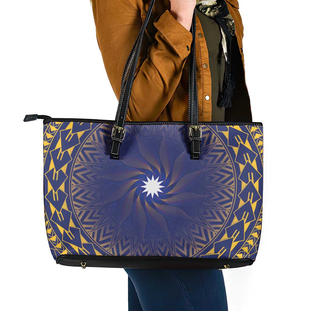 Nauru Angam Day Leather Tote Bag Polynesian Tribal Pattern Unique Style LT05 - Polynesian Pride