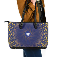 Nauru Angam Day Leather Tote Bag Polynesian Tribal Pattern Unique Style LT05 - Polynesian Pride