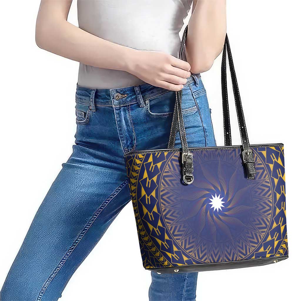 Nauru Angam Day Leather Tote Bag Polynesian Tribal Pattern Unique Style LT05 - Polynesian Pride