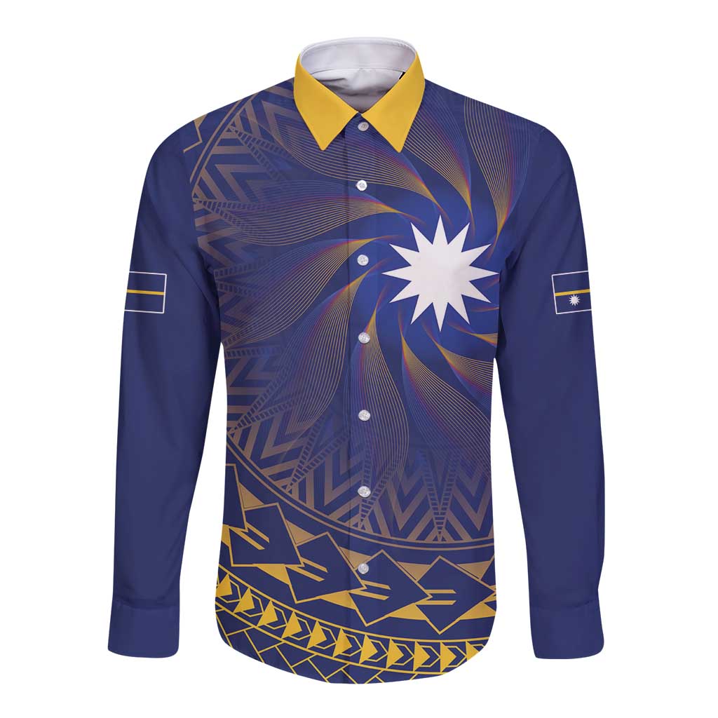 Nauru Angam Day Long Sleeve Button Shirt Polynesian Tribal Pattern Unique Style LT05 Unisex Blue - Polynesian Pride