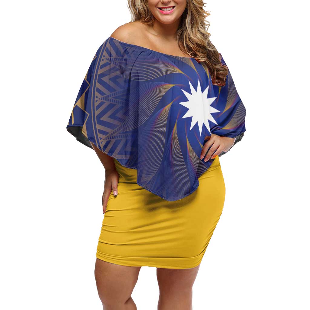 Nauru Angam Day Off Shoulder Short Dress Polynesian Tribal Pattern Unique Style LT05 Women Blue - Polynesian Pride