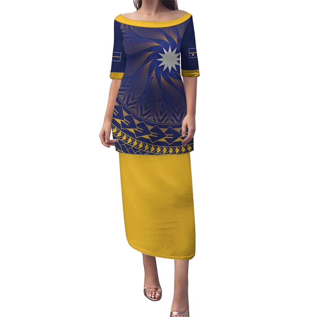 Nauru Angam Day Puletasi Polynesian Tribal Pattern Unique Style LT05 Long Dress Blue - Polynesian Pride