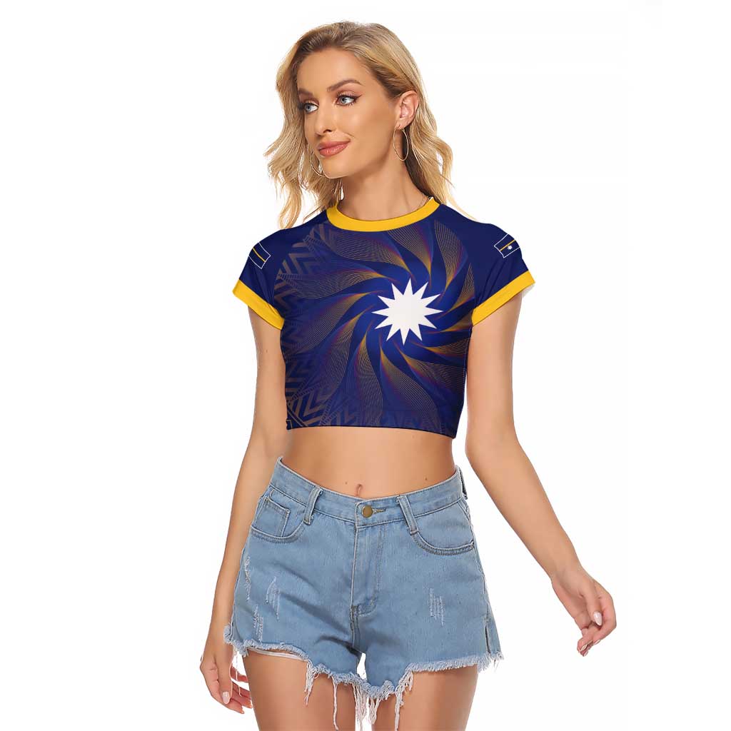 Nauru Angam Day Raglan Cropped T Shirt Polynesian Tribal Pattern Unique Style LT05 Female Blue - Polynesian Pride