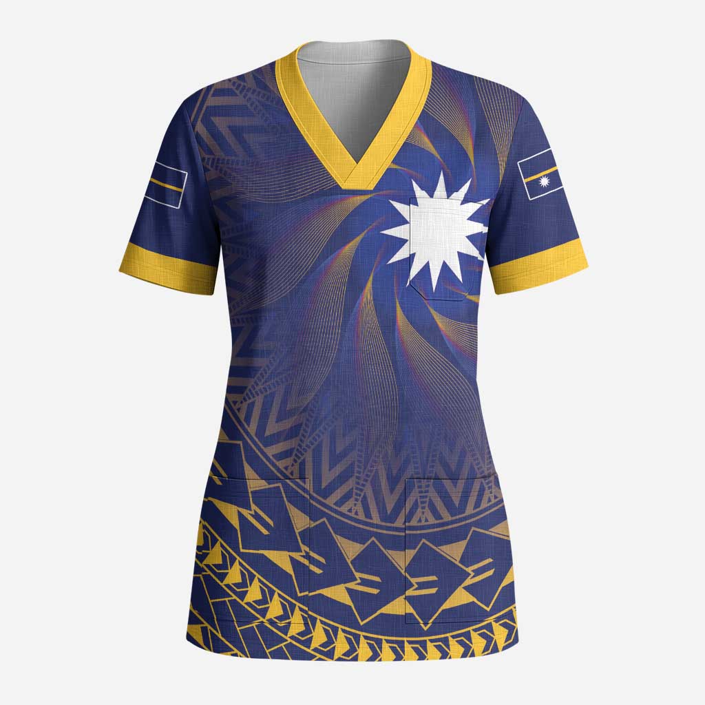 Nauru Angam Day Scrub Top Polynesian Tribal Pattern Unique Style LT05 Adult Blue - Polynesian Pride