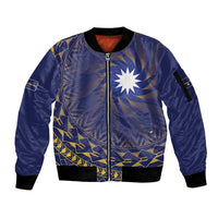 Nauru Angam Day Sleeve Zip Bomber Jacket Polynesian Tribal Pattern Unique Style LT05 Unisex Blue - Polynesian Pride