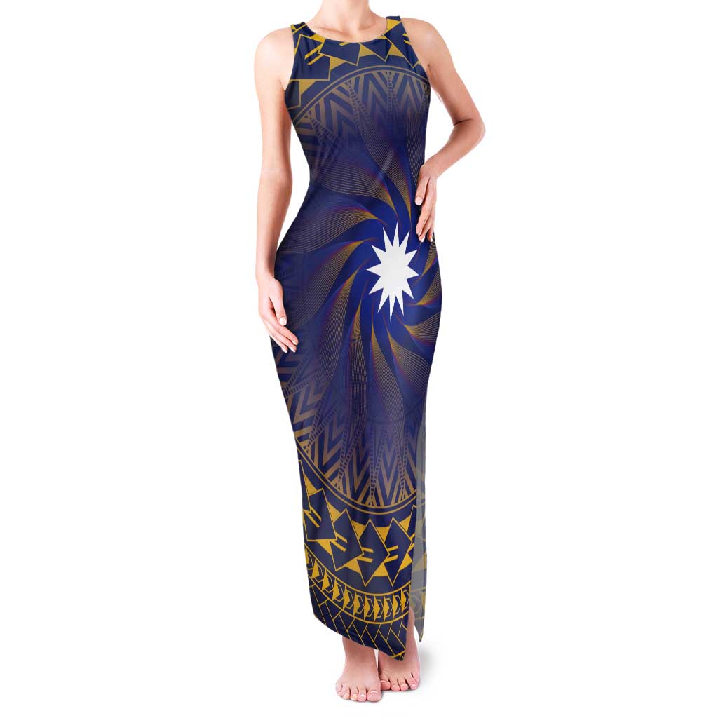 Nauru Angam Day Tank Maxi Dress Polynesian Tribal Pattern Unique Style LT05 Women Blue - Polynesian Pride