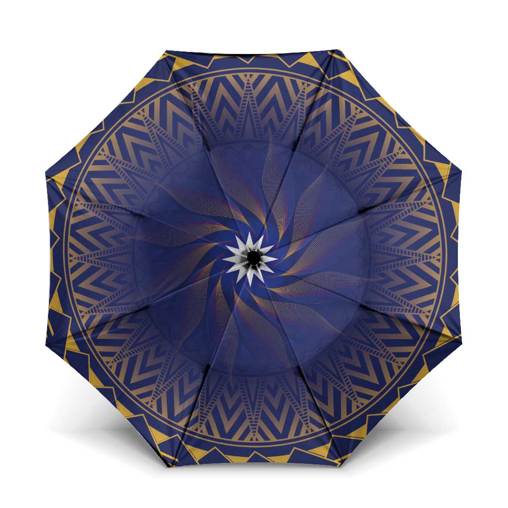 Nauru Angam Day Umbrella Polynesian Tribal Pattern Unique Style LT05 One Size Folded 11.42 inch Opened Diameter 37.4 inch Blue - Polynesian Pride