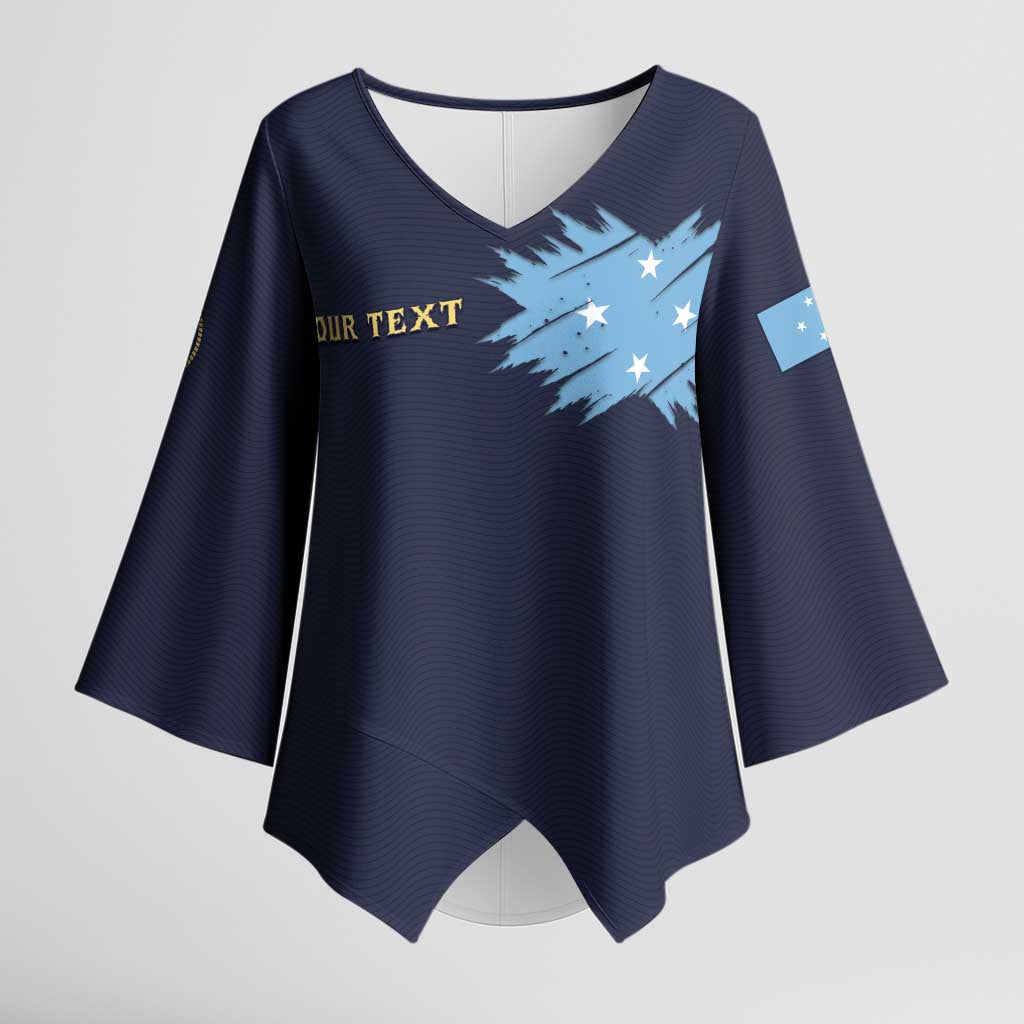 Personalised Federated States Of Micronesia Kimono Sleeve Blouse FSM Passport LT05 Female Navy - Polynesian Pride