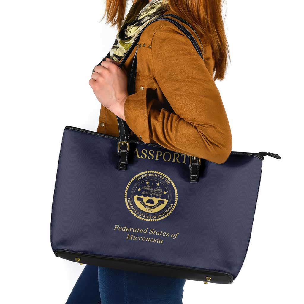 Federated States Of Micronesia Leather Tote Bag FSM Passport LT05 Navy - Polynesian Pride
