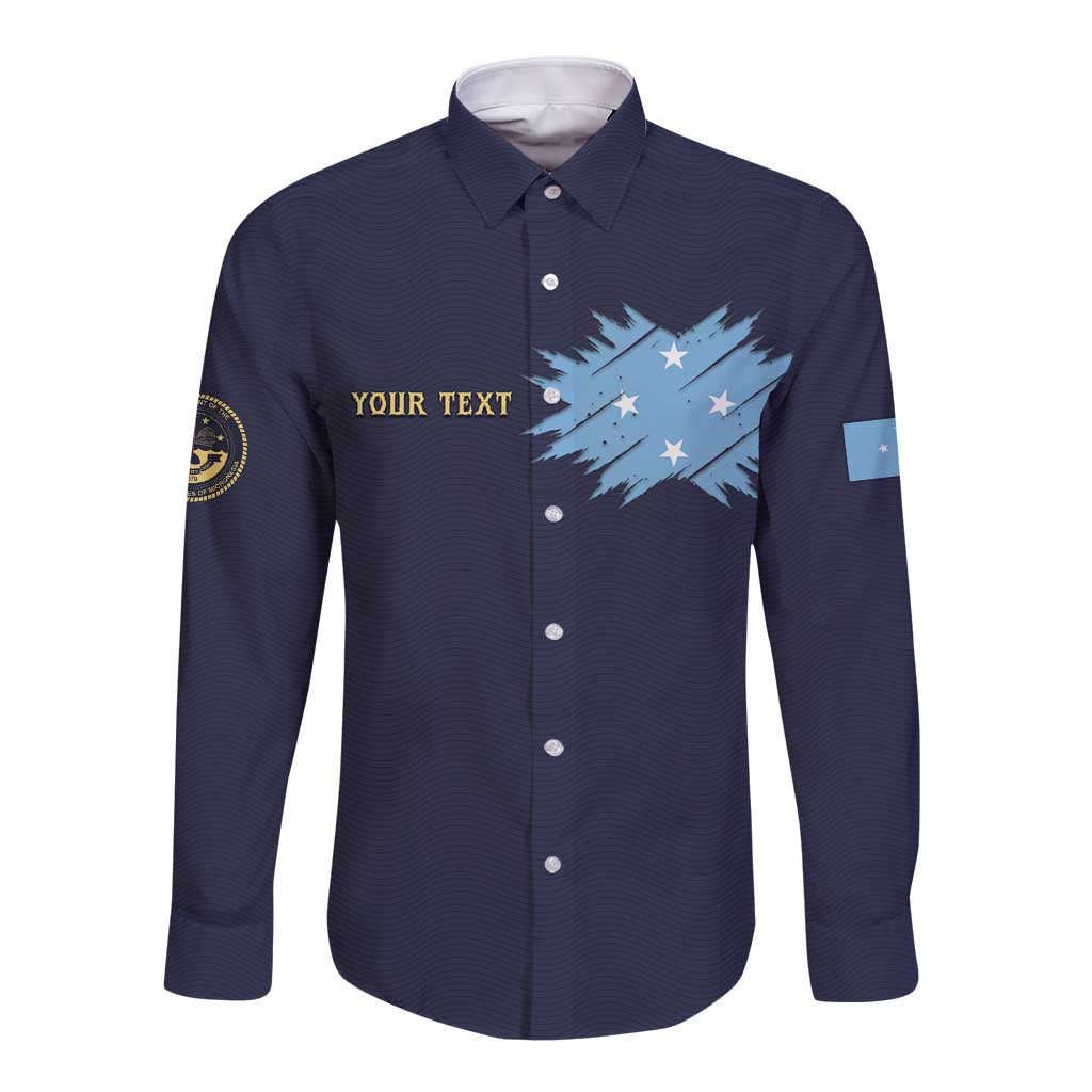 Personalised Federated States Of Micronesia Long Sleeve Button Shirt FSM Passport LT05 Unisex Navy - Polynesian Pride