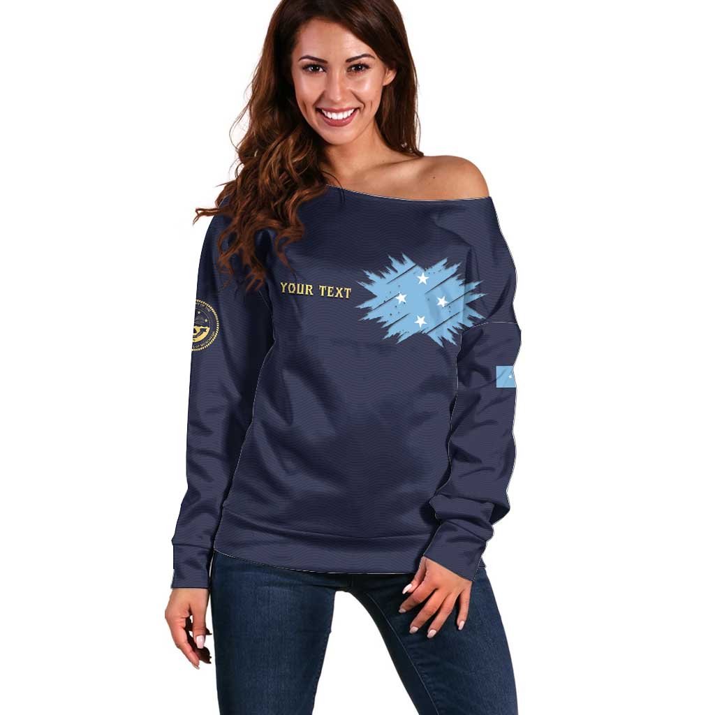 Personalised Federated States Of Micronesia Off Shoulder Sweater FSM Passport LT05 Women Navy - Polynesian Pride