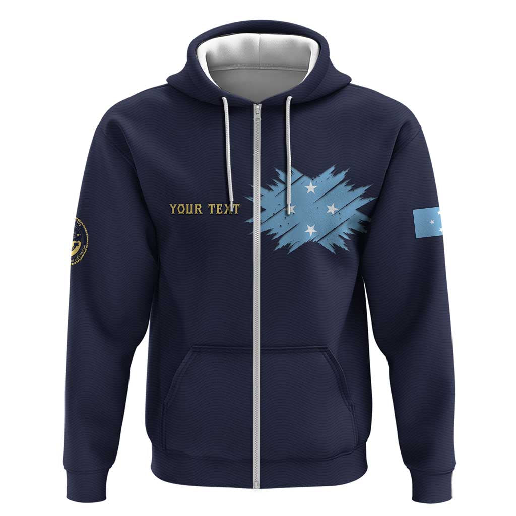 Personalised Federated States Of Micronesia Zip Hoodie FSM Passport LT05 Zip Hoodie Navy - Polynesian Pride