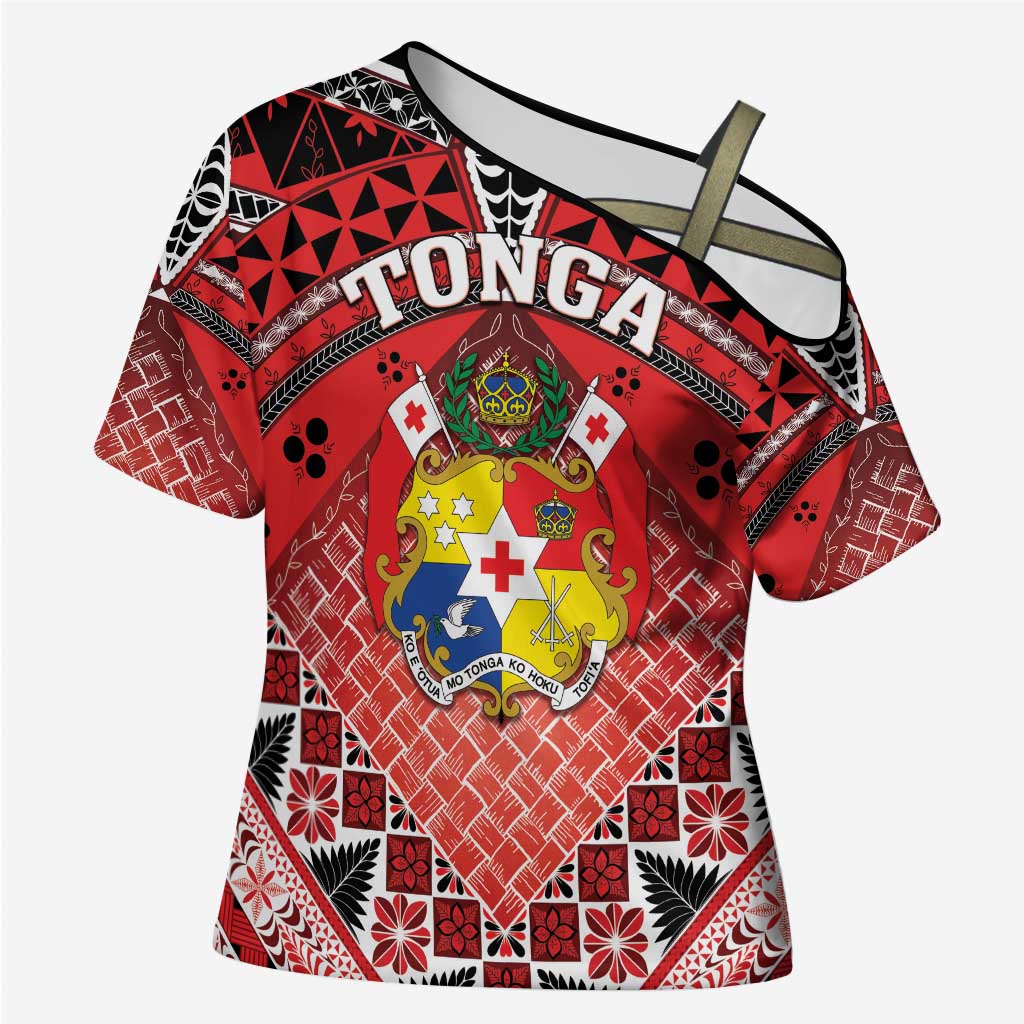 Personalised Tonga Constitution Day Cross Shoulder Shirt 150 Years Jubilee LT05 Female Red - Polynesian Pride