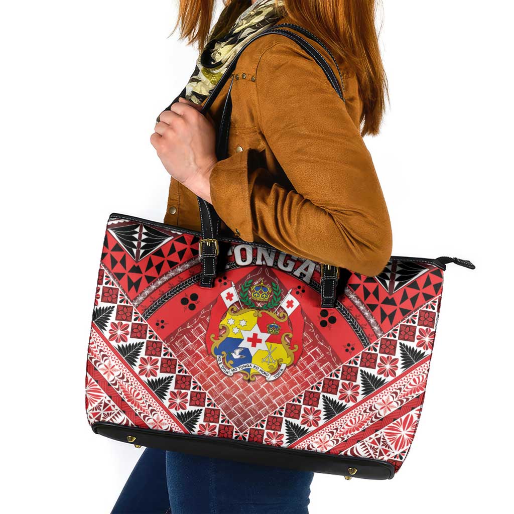 Tonga Constitution Day Leather Tote Bag 150 Years Jubilee LT05 Red - Polynesian Pride