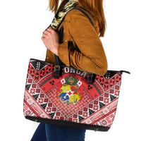 Tonga Constitution Day Leather Tote Bag 150 Years Jubilee LT05 Red - Polynesian Pride