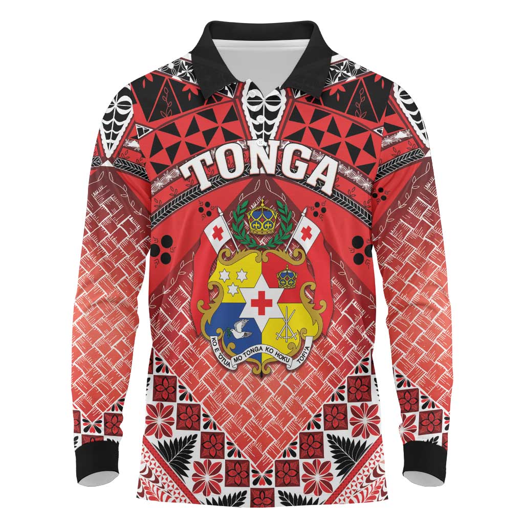 Personalised Tonga Constitution Day Long Sleeve Polo Shirt 150 Years Jubilee LT05 Red - Polynesian Pride