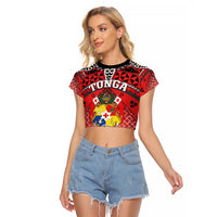 Personalised Tonga Constitution Day Raglan Cropped T Shirt 150 Years Jubilee LT05 Female Red - Polynesian Pride