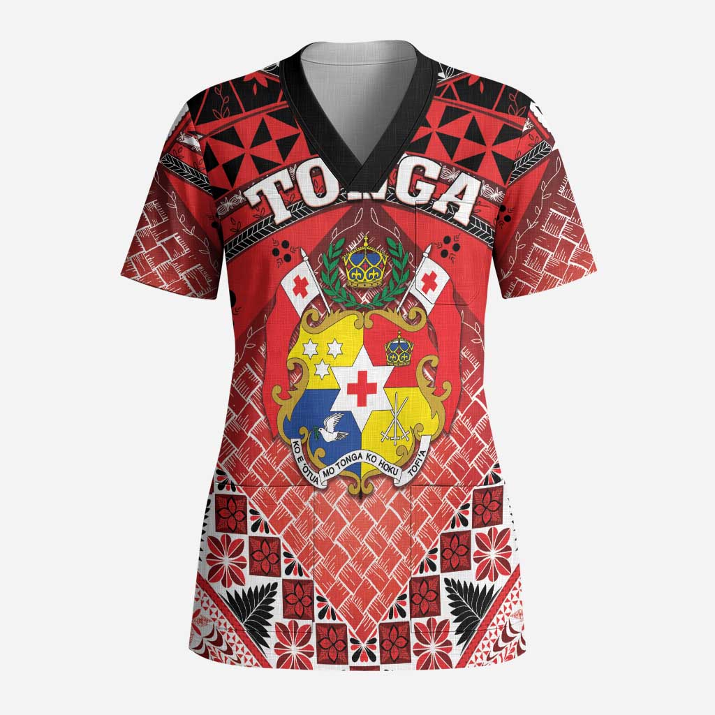 Personalised Tonga Constitution Day Scrub Top 150 Years Jubilee LT05 Adult Red - Polynesian Pride