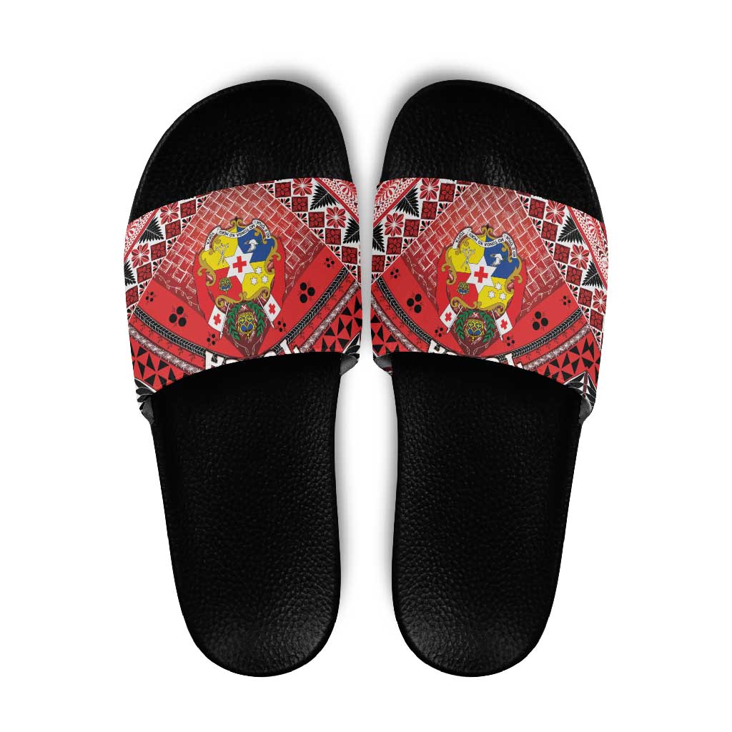 Tonga Constitution Day Slide Sandals 150 Years Jubilee LT05 Red - Polynesian Pride