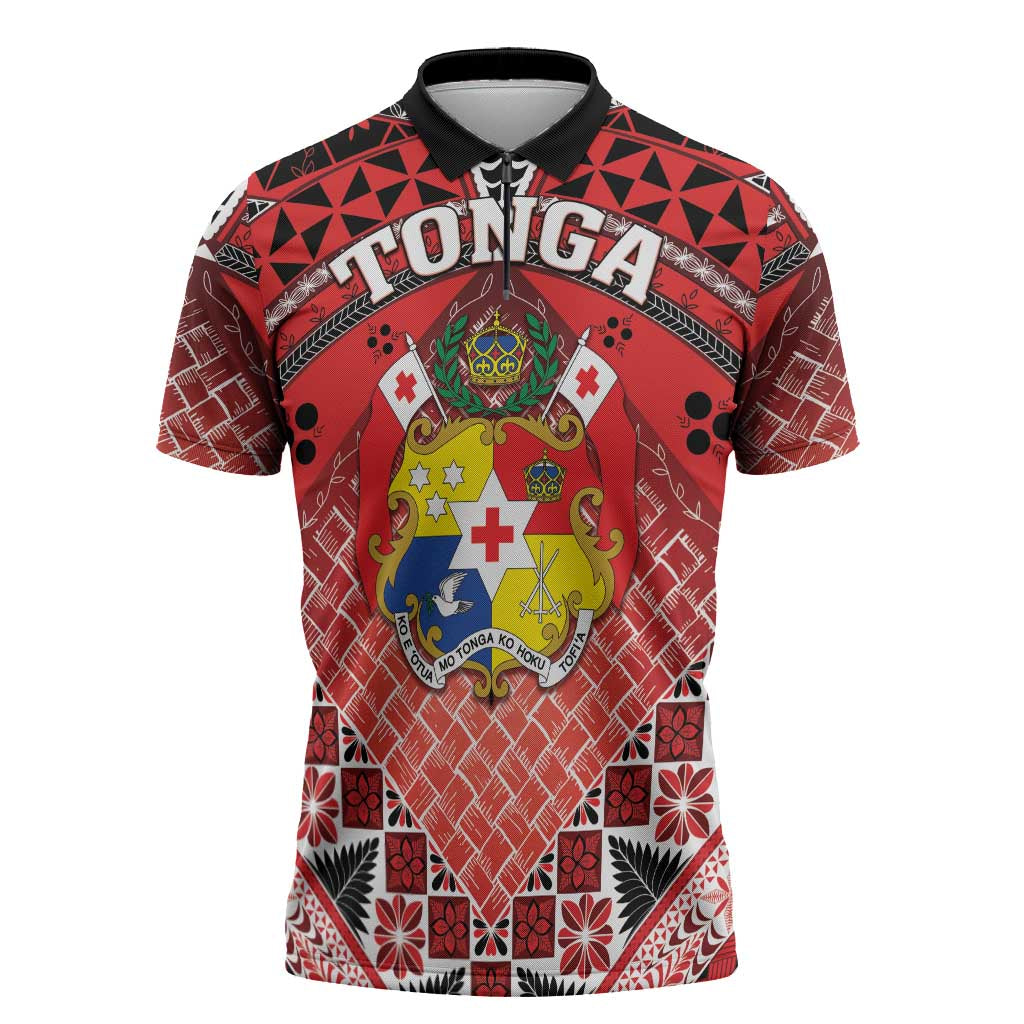 Personalised Tonga Constitution Day Zipper Polo Shirt 150 Years Jubilee LT05 Red - Polynesian Pride