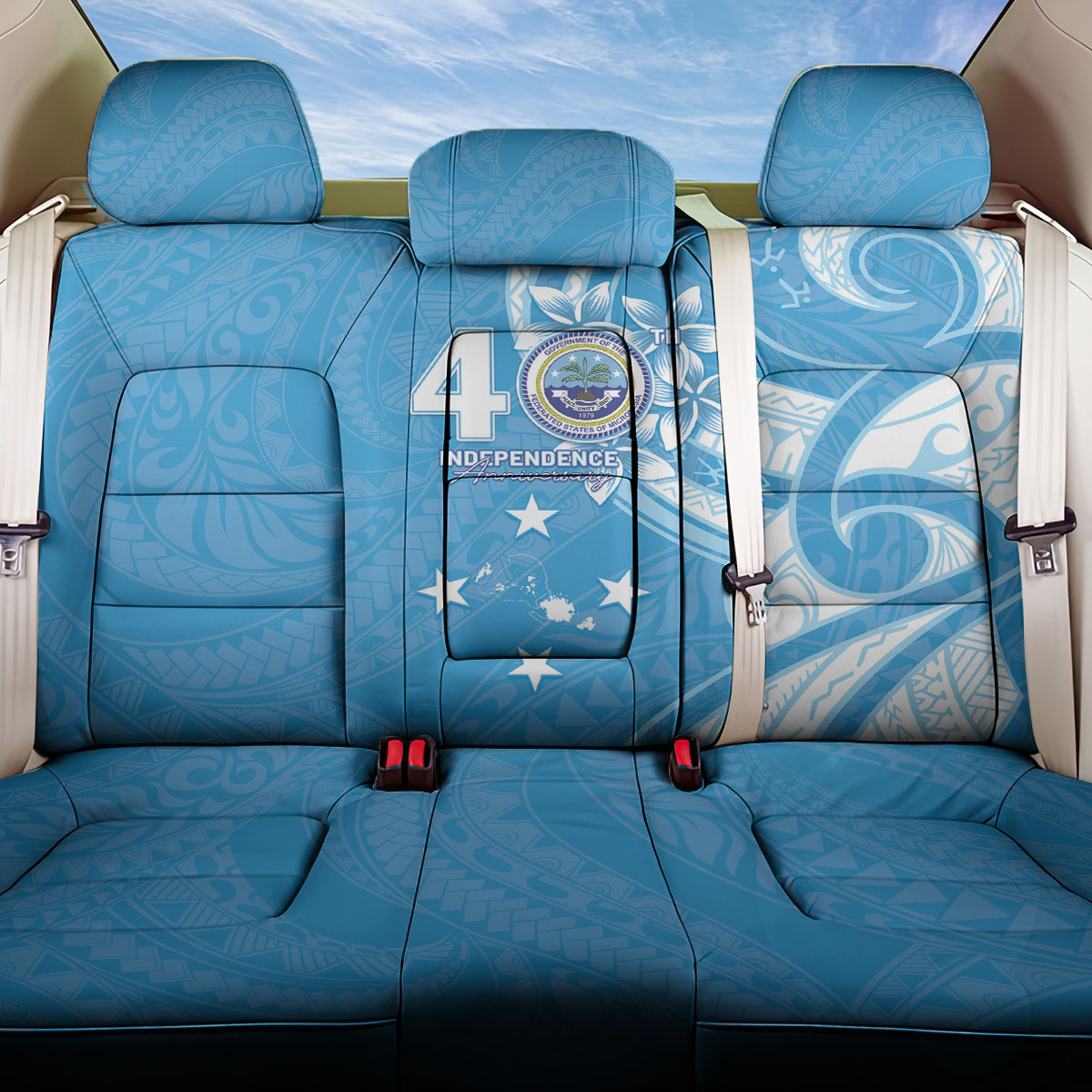 FSM Micronesia Back Car Seat Cover 40th Independence Anniversary LT05 One Size Blue - Polynesian Pride