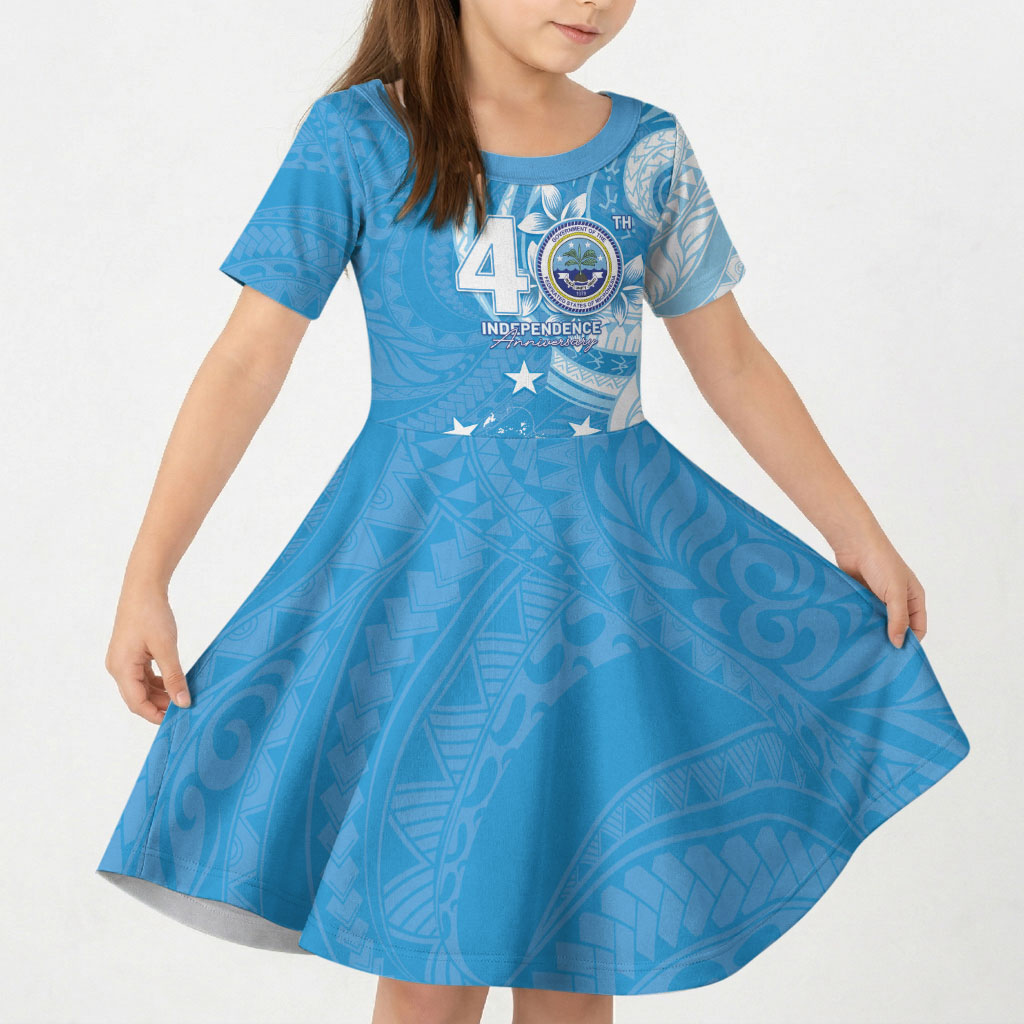 FSM Micronesia Kid Short Sleeve Dress 40th Independence Anniversary LT05 KID Blue - Polynesian Pride