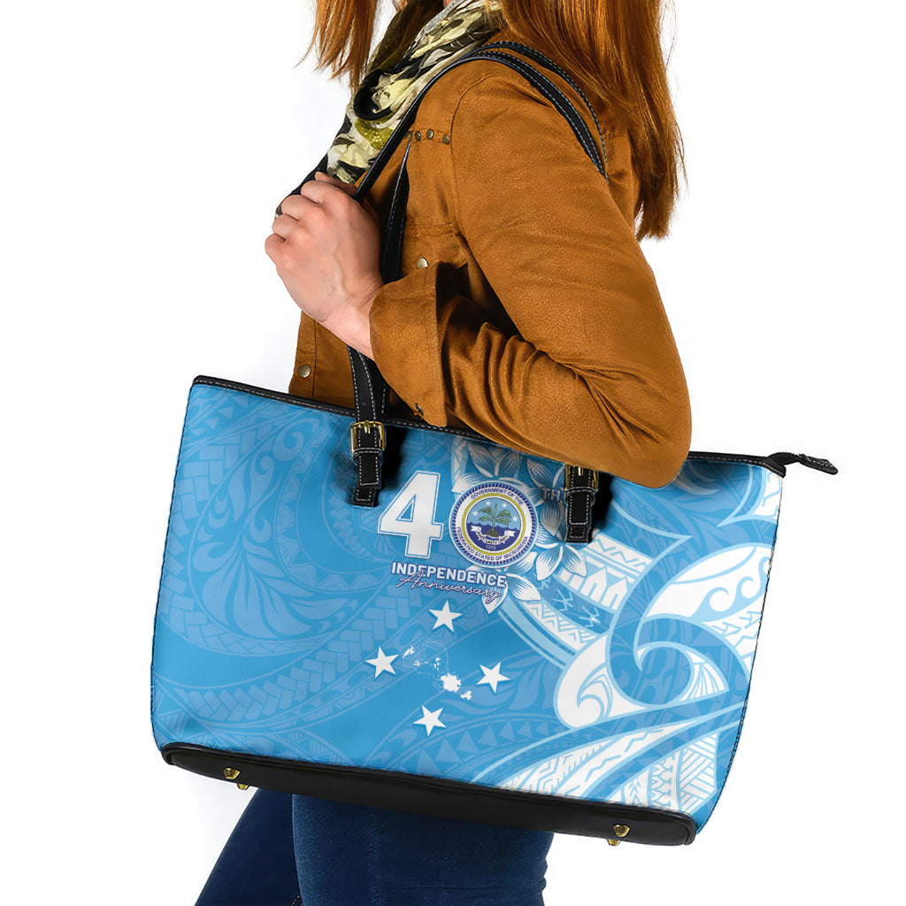 FSM Micronesia Leather Tote Bag 40th Independence Anniversary LT05 Blue - Polynesian Pride