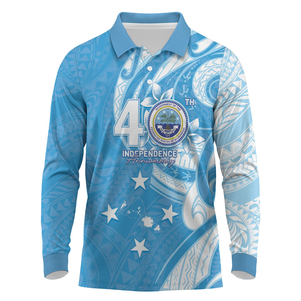 FSM Micronesia Long Sleeve Polo Shirt 40th Independence Anniversary LT05 Blue - Polynesian Pride
