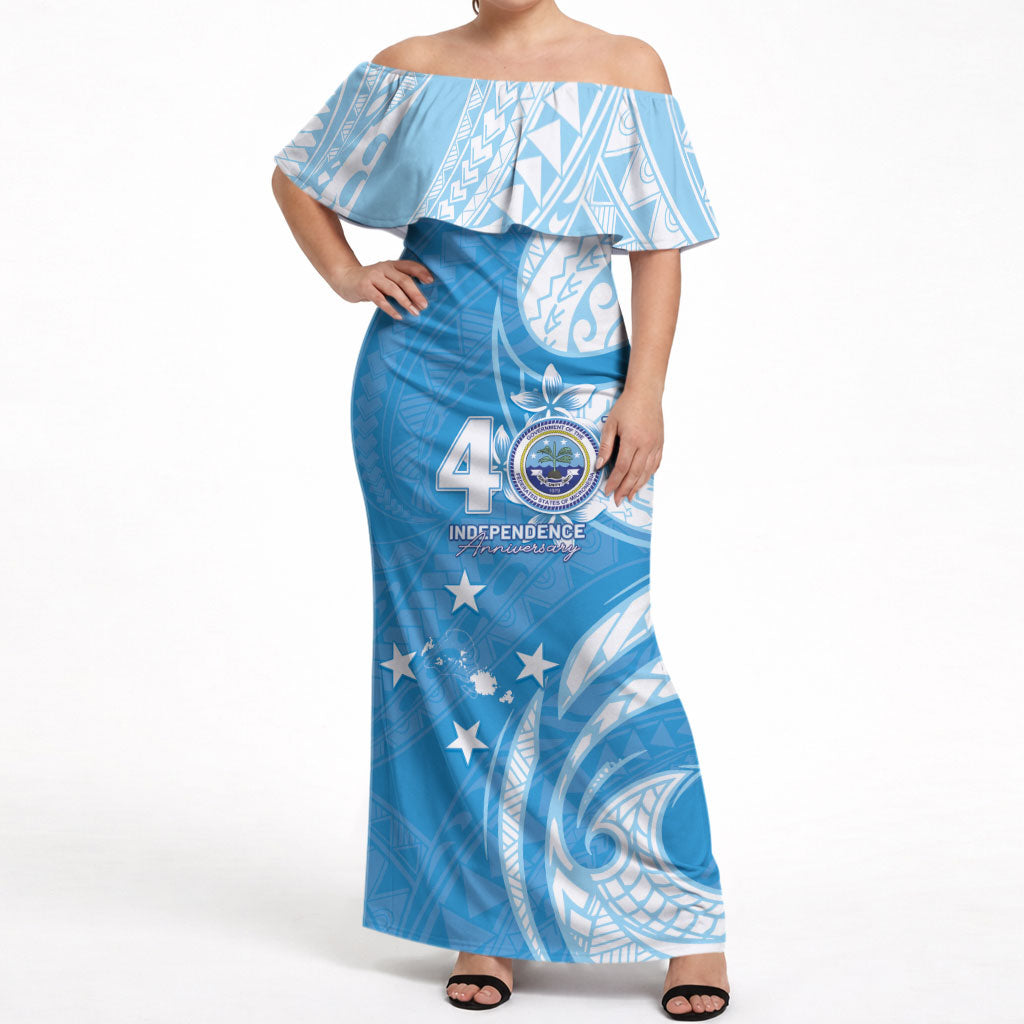 FSM Micronesia Off Shoulder Maxi Dress 40th Independence Anniversary LT05 Women Blue - Polynesian Pride