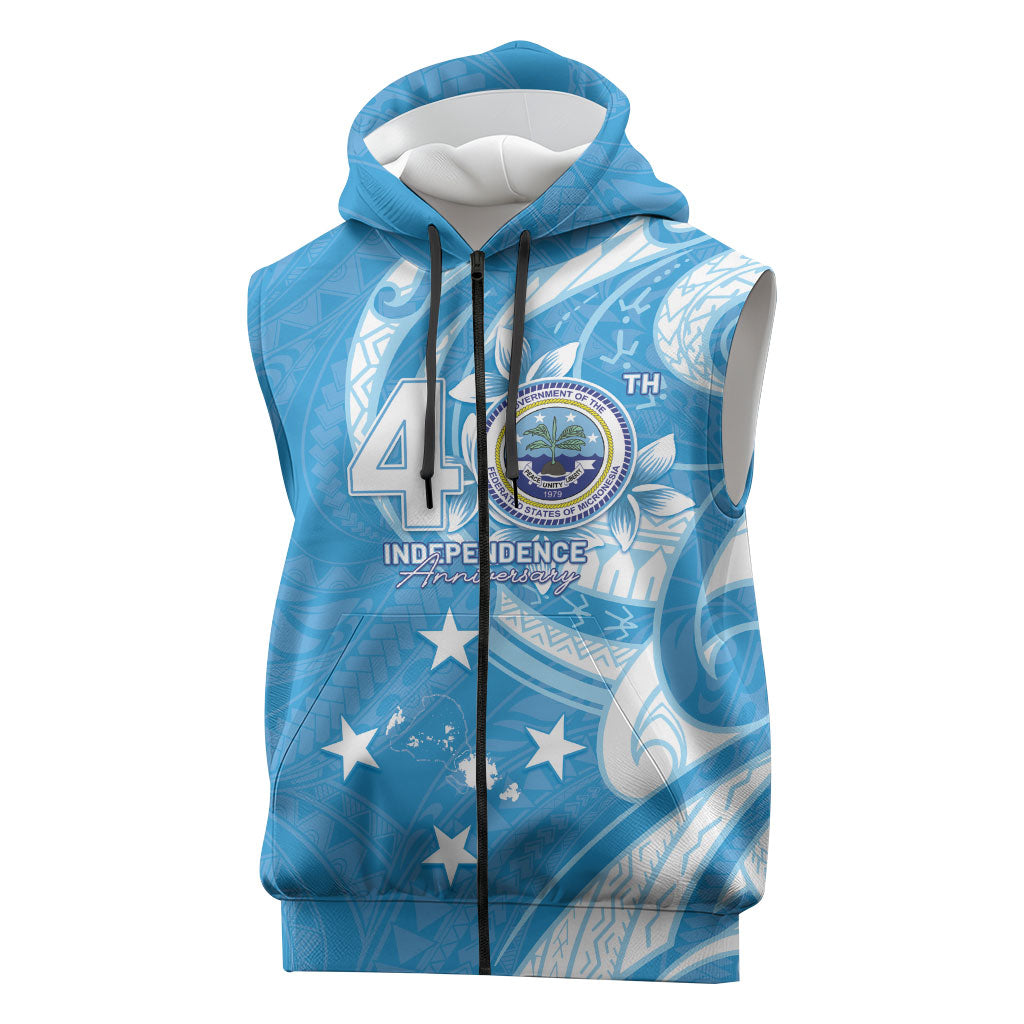 FSM Micronesia Sleeveless Zip Hoodie 40th Independence Anniversary LT05 Blue - Polynesian Pride