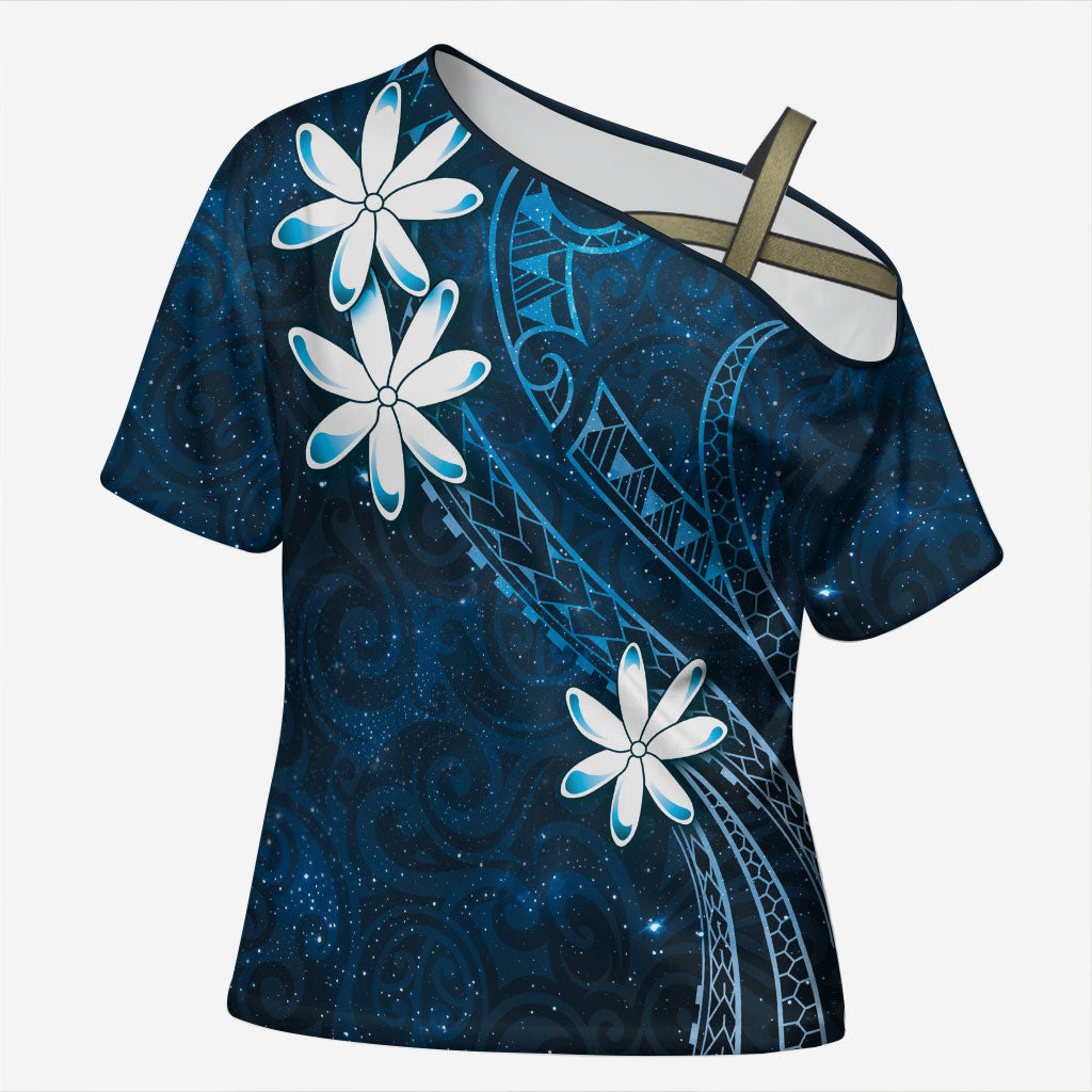 Tahiti Matarii Cross Shoulder Shirt Tahitian Spring Blue Galaxy LT05 Female Blue - Polynesian Pride