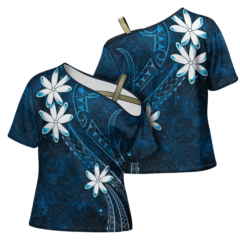 Tahiti Matarii Cross Shoulder Shirt Tahitian Spring Blue Galaxy LT05 - Polynesian Pride