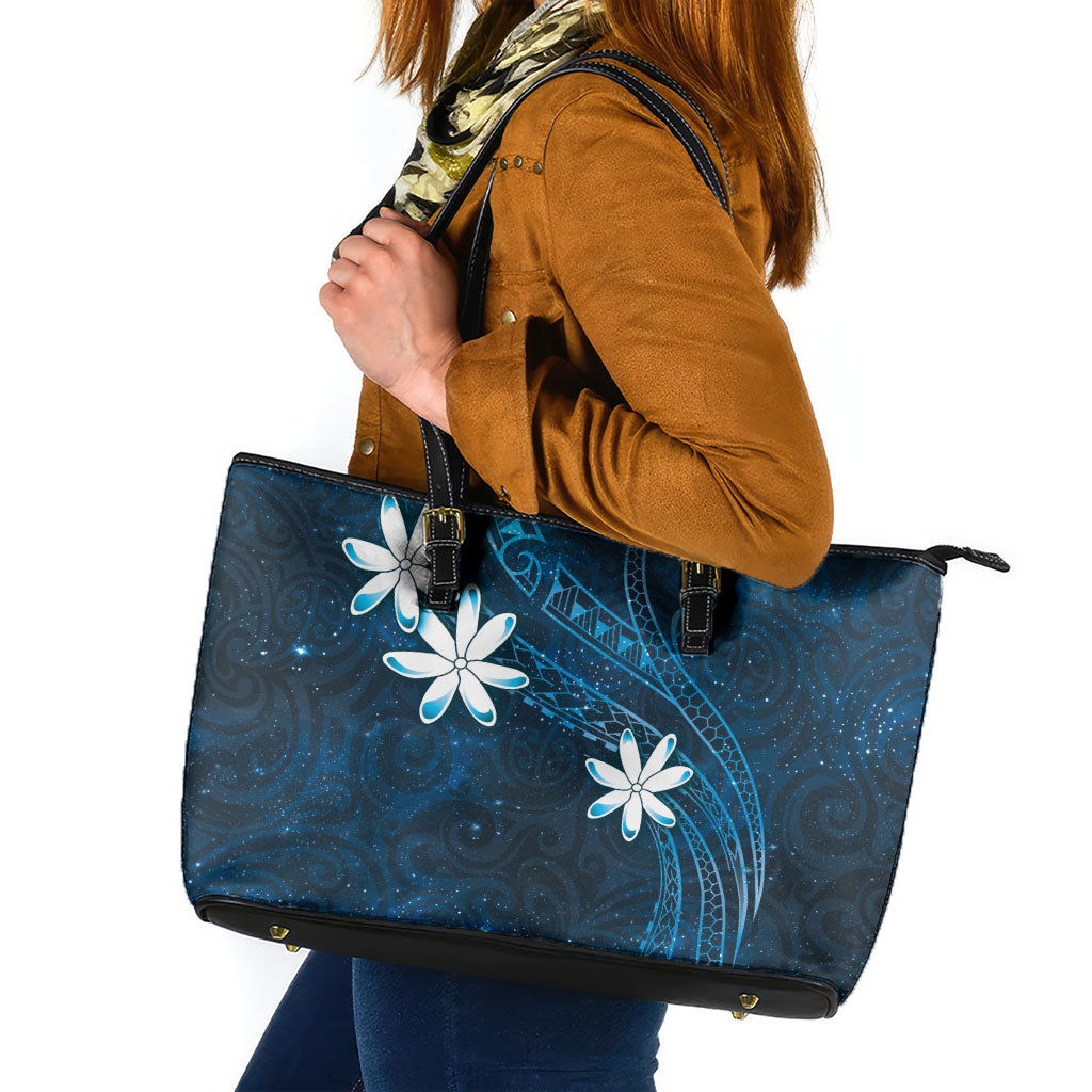 Tahiti Matarii Leather Tote Bag Tahitian Spring Blue Galaxy LT05 Blue - Polynesian Pride