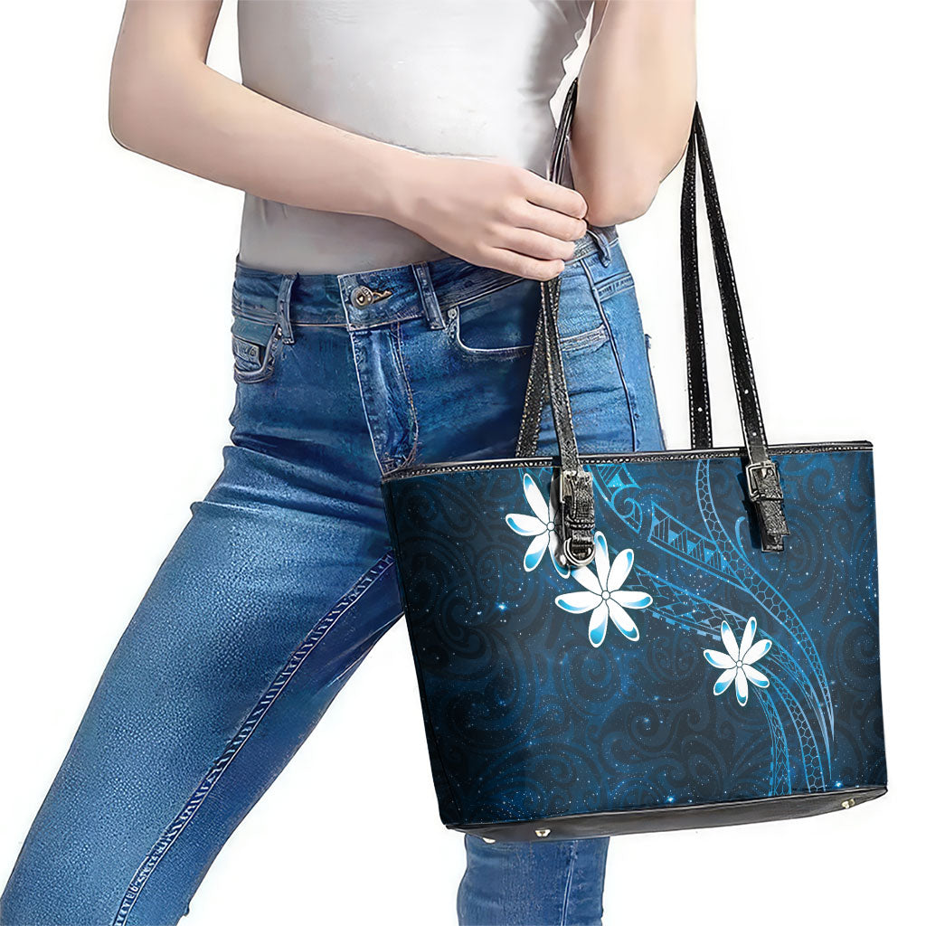 Tahiti Matarii Leather Tote Bag Tahitian Spring Blue Galaxy LT05 - Polynesian Pride